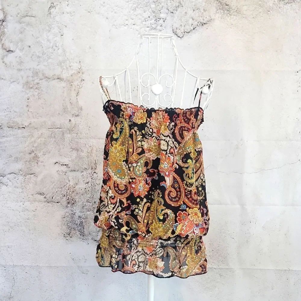 Trixxi Floral Square Top Boho Paisley Print Womens Size M